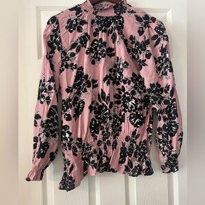 Adrienne Vittadini Pink and Black Floral Blouse